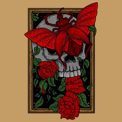 EPS,JPG Vintage Skull and Insect Art Illustration