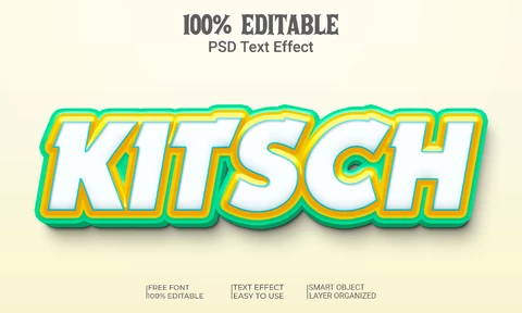 PSD Kitsch retro vintage 3d efecto de texto