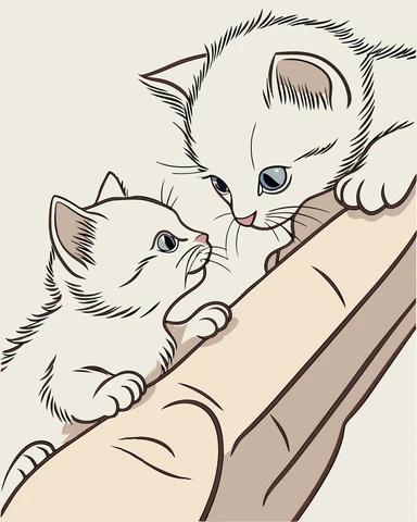 AI,JPG Minimalist Line Art of Kittens and Hand