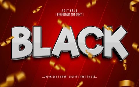 PSD Fiesta negro metálico blanco 3d efecto de texto