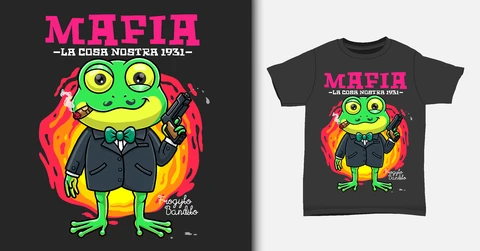 EPS,JPG Koszulka z żabią mafią w stylu pop art