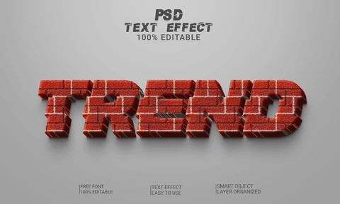 PSD Tendencia pared de ladrillo 3d estilo de fuente efecto