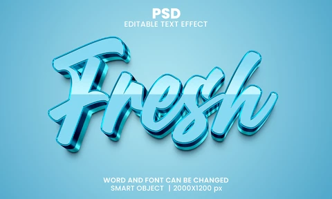 PSD Cristal azul fresco efecto de texto 3d