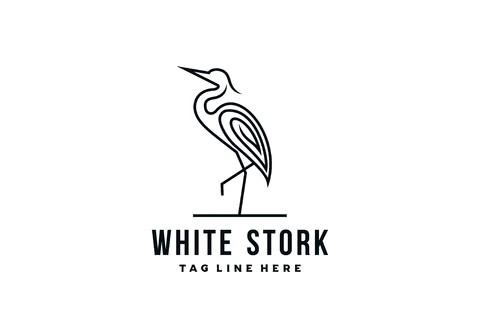 EPS,JPG Minimalist Line Art Logo for White Stork