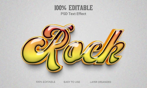 PSD Rock n roll rockabilly vintage amarillo efecto texto 3d