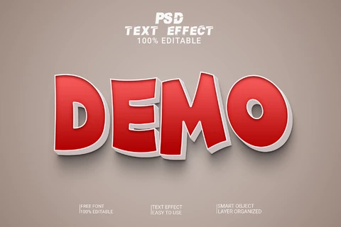 PSD Demo Kids Cartoon Red and White 3D Text Effect