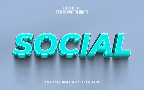 PSD Efecto de texto 3d social turquesa metálico