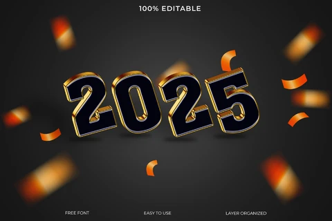 PSD Efeito de estilo de texto Feliz ano novo 2025