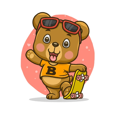 EPS,JPG Cute Cartoon Bear On Skateboard Illustration