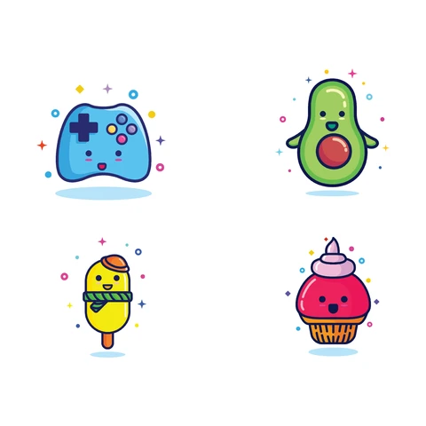 EPS,JPG Cute Kawaii Character Illustrations