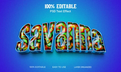 PSD Effet de texte 3d brillant et coloré Savane