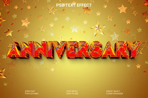 PSD Fiesta de aniversario chispeante efecto 3d estilo de fuente