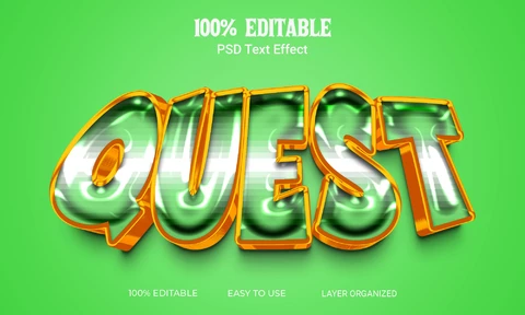 PSD Quest Adventure Videogame Glossy 3D Text Effect