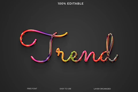 PSD Trend thin shiny colorful font style text effect
