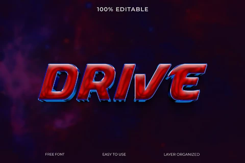 PSD Drive coche de metal rojo azul 3d efecto de texto