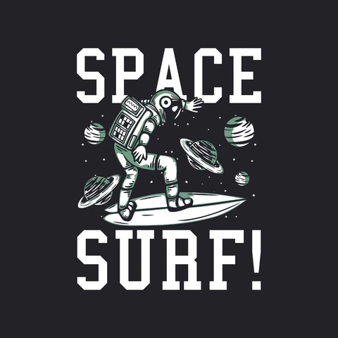 EPS,JPG Ilustración retro futurista de surf espacial