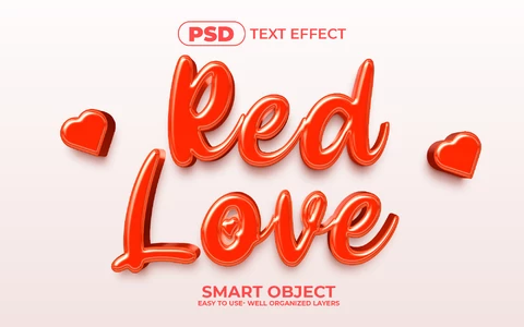 PSD Rojo corazones de amor de San Valentín 3d efecto de texto