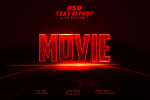 PSD Película acción ciencia ficción blockbuster rojo 3d efecto texto