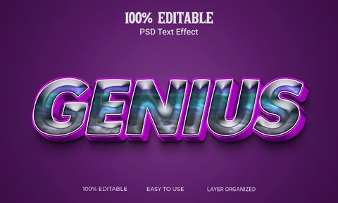 PSD Efecto de texto 3d púrpura brillante genial