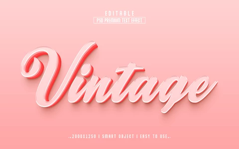 PSD Vintage cursiva rosa 3d efecto de texto