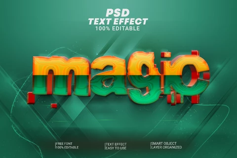 PSD Magic Destroy Green and Orange Glossy 3D Text Effect