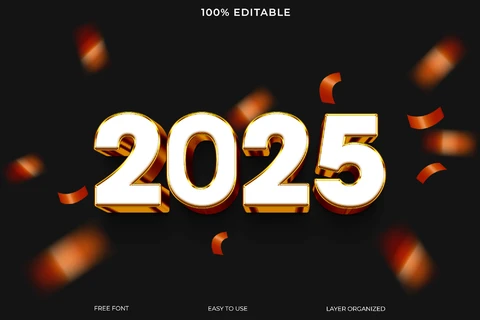 PSD Efeito de estilo de texto Feliz ano novo 2025