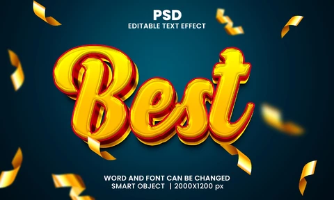 PSD Mejor fiesta de oro brillante 3d efecto de texto