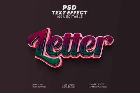 PSD Letra rosa oscuro brillante cursiva 3d efecto texto