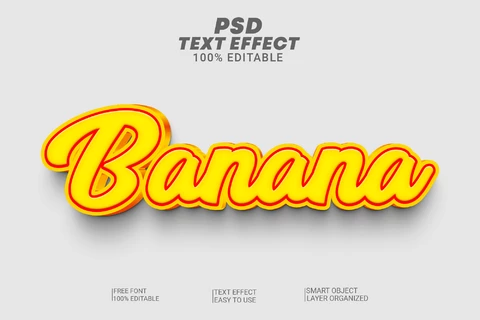 PSD Banana Yellow Carambar Candy Embossed Retro 3D Text Effect