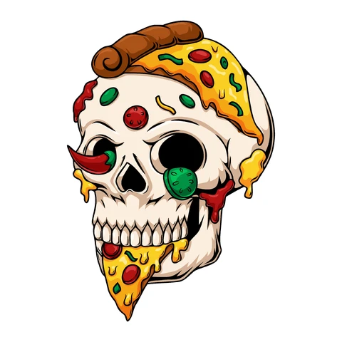 EPS,JPG Skull Pizza Art in Cartoon Style