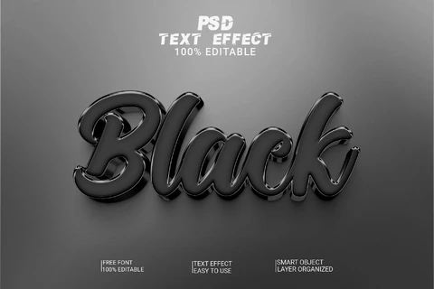 PSD Efecto de texto 3d cursivo metálico negro