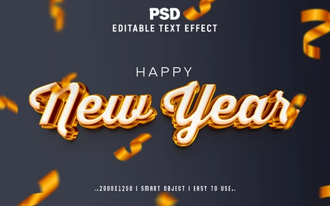PSD Fiesta de año nuevo confeti de oro 3d efecto de texto
