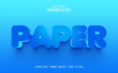 PSD Efeito de texto 3d de papel azul