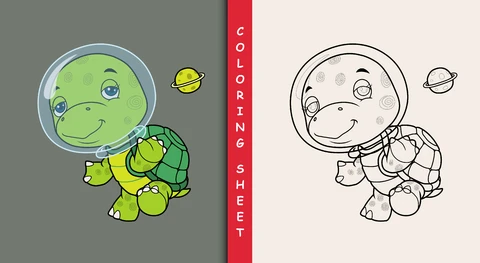 EPS,JPG Coloring Sheet Design with Cartoon Turtle