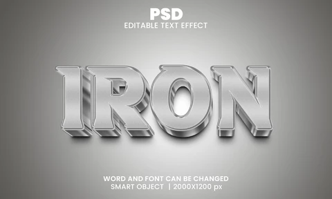 PSD Efecto texto 3d plata de hierro