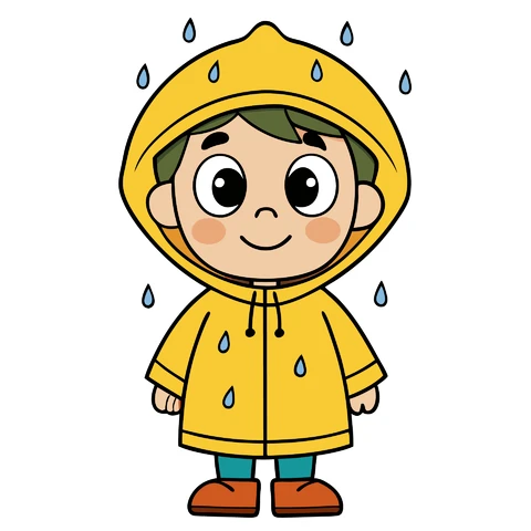 AI,JPG Zeichentrickfigur bei Regenwetter