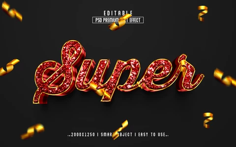 PSD Super fiesta de brillo rojo 3d efecto de texto