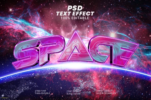 PSD Space Galaxy Futuristic Alien Movie 3D Text Effect