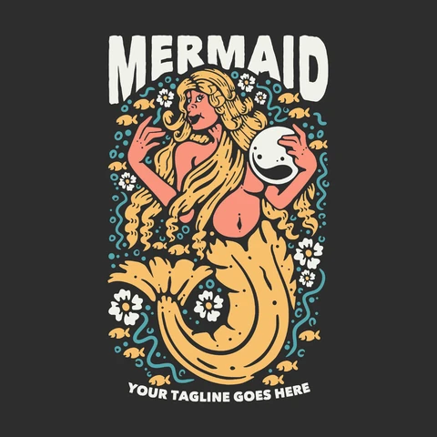 EPS,JPG Vintage Mermaid Illustration Style