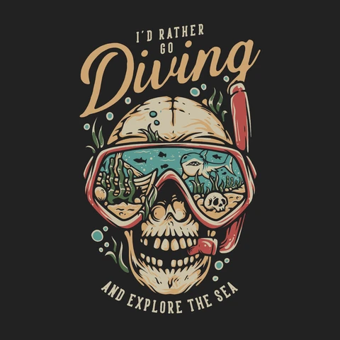 EPS,JPG Vintage Style Diving Skull Illustration