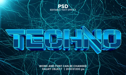 PSD Efeito de texto 3d Techno storm