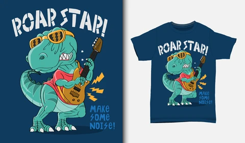 EPS,JPG Cartoon Dinosaur Rock Star T-Shirt Design