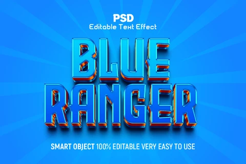 PSD Blue Ranger Super Hero Glossy 3D Text Effect