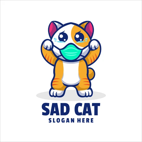 EPS,JPG Cartoon Style Sad Cat Mascot Illustration