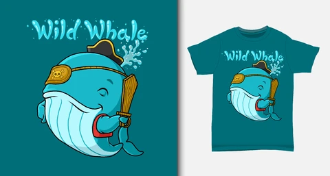 EPS,JPG Cartoon Style Whale T-Shirt Design