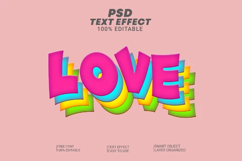 PSD Love Funny Kids Multicolor Vintage Cartoon Layered 3D Text Effect