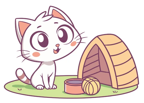 AI,JPG Cute Cartoon Cat with House Illustration