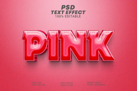 PSD Pink Glossy Embossed 3D Text Effect