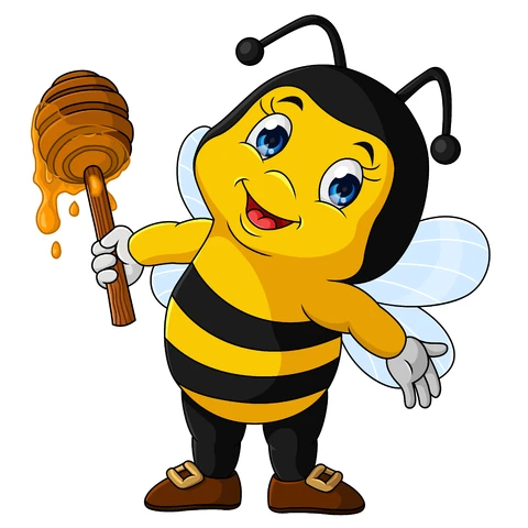 EPS,JPG Cartoon Bee with Honey Dipper Illustration