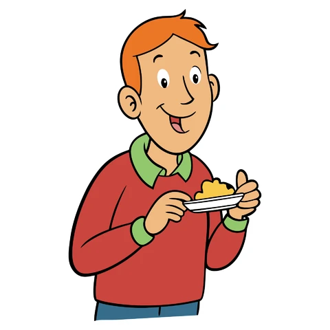 AI,JPG Personaggio dei cartoni animati che gusta un dessert